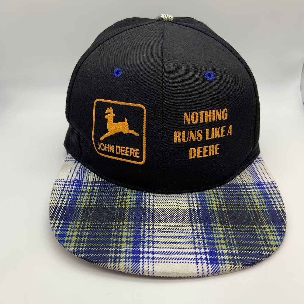 Vintage John Deere 'Nothing Runs Like A Deere' Retro Plaid Snapback Hat